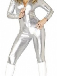 Erotický overal, catsuit Metallic - Stříbrná